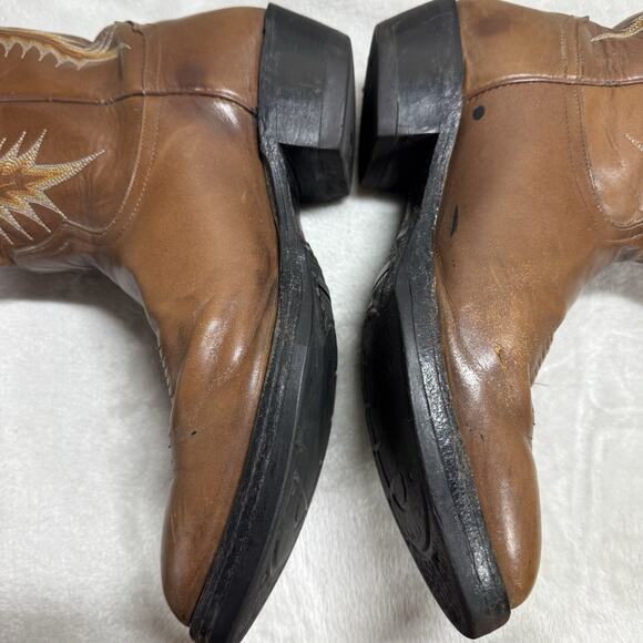 Tony Lama Leather Boots Men 10 EE Brown Cowboy Western Pointed Toe Embroidered - Picture 8 of 16